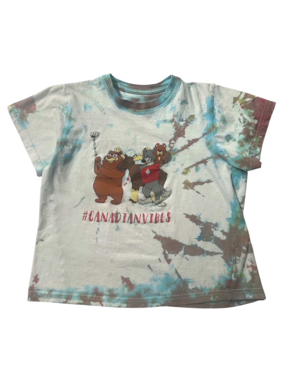 Kids Tie Dye Canada Vibes Bear Moose Wolf Beaver Cotton T Shirt XL